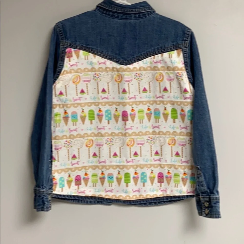 Life Is Sweet  Old Navy Upcycled denim jacket/ shirt , Flower snaps Girls 7,